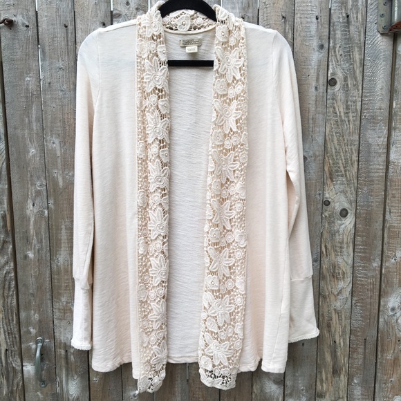 Lucky Brand Sweaters - Lucky Brand Cream Cardigan W/Irish Crocheted Lace